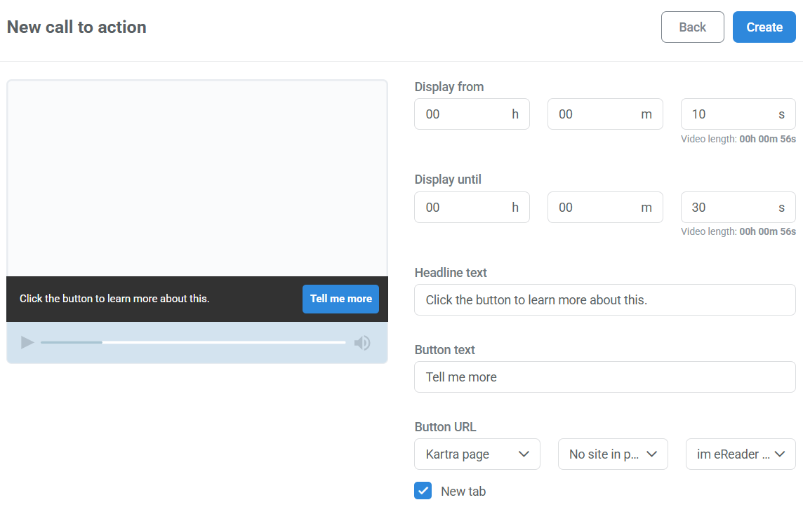 Caption and button CTA example in wizard.