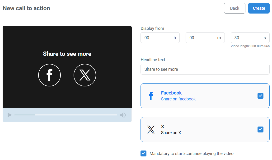 Social share CTA example in wizard.