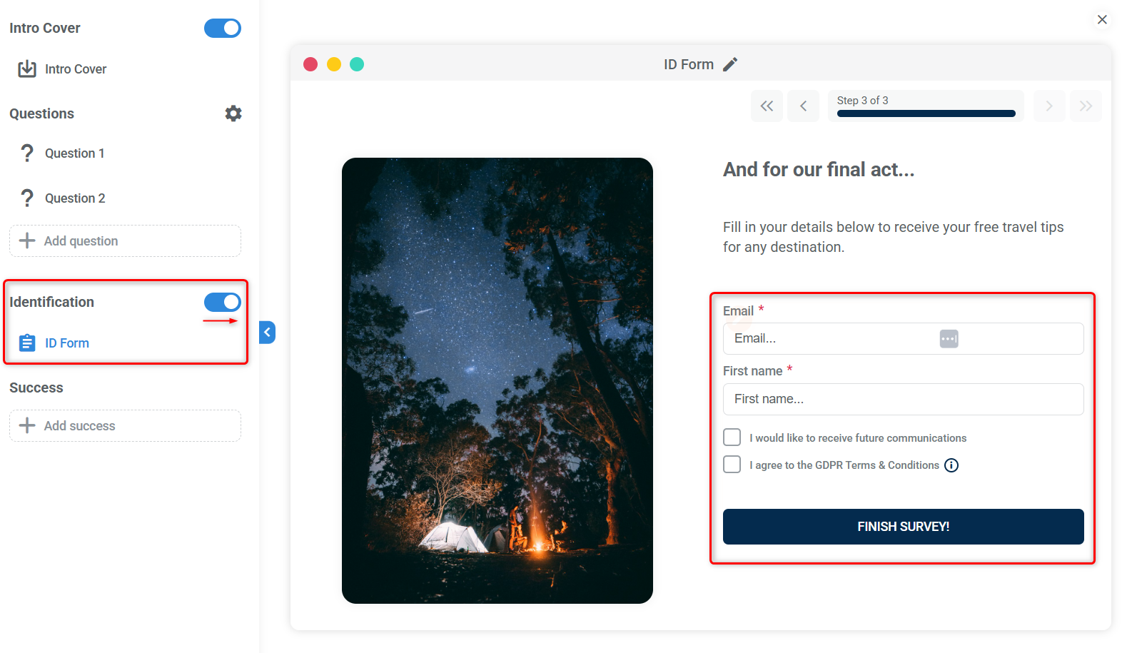 Identification slide example in the survey builder