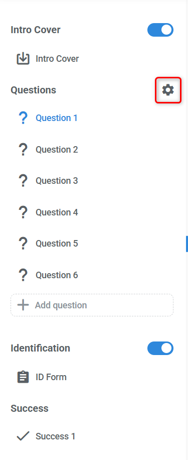 Sidebar example in the survey builder highlighting the progression flow settings button.