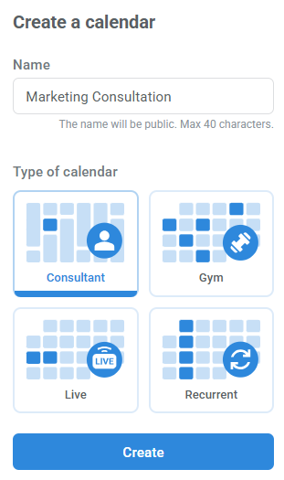 Calendar quickstart customization screen