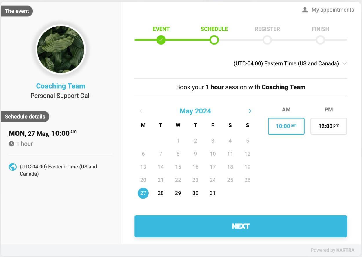 Consultant model registration screen example