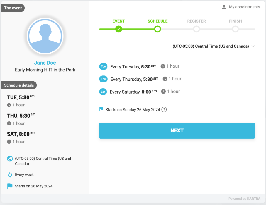 Gym model registration screen example