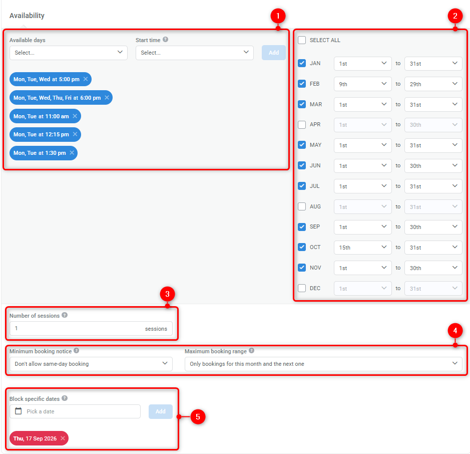 Consultant model calendar availability configuration options in wizard