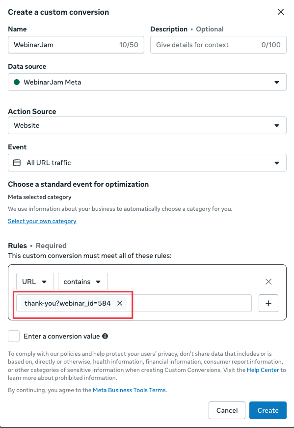 Meta conversion tracking configuration