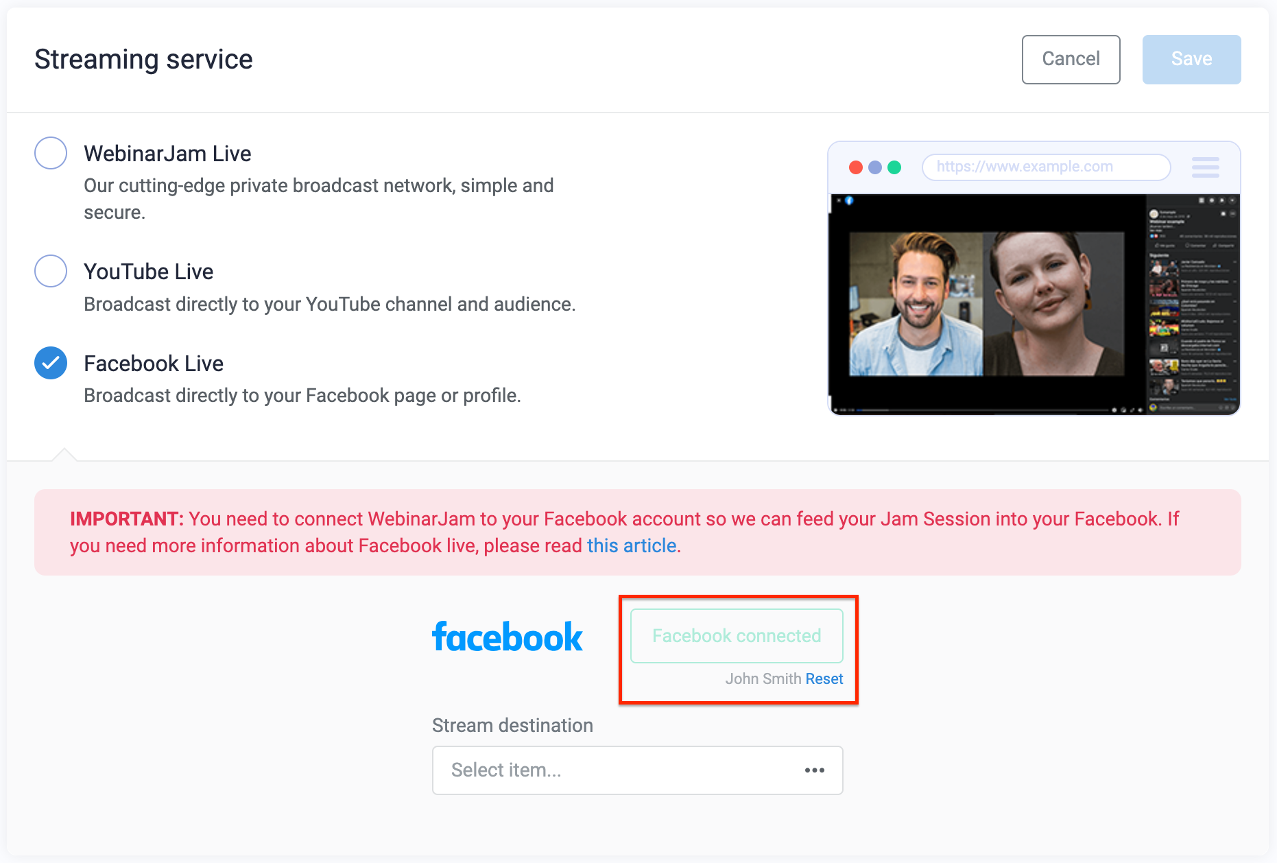 Facebook connection successful