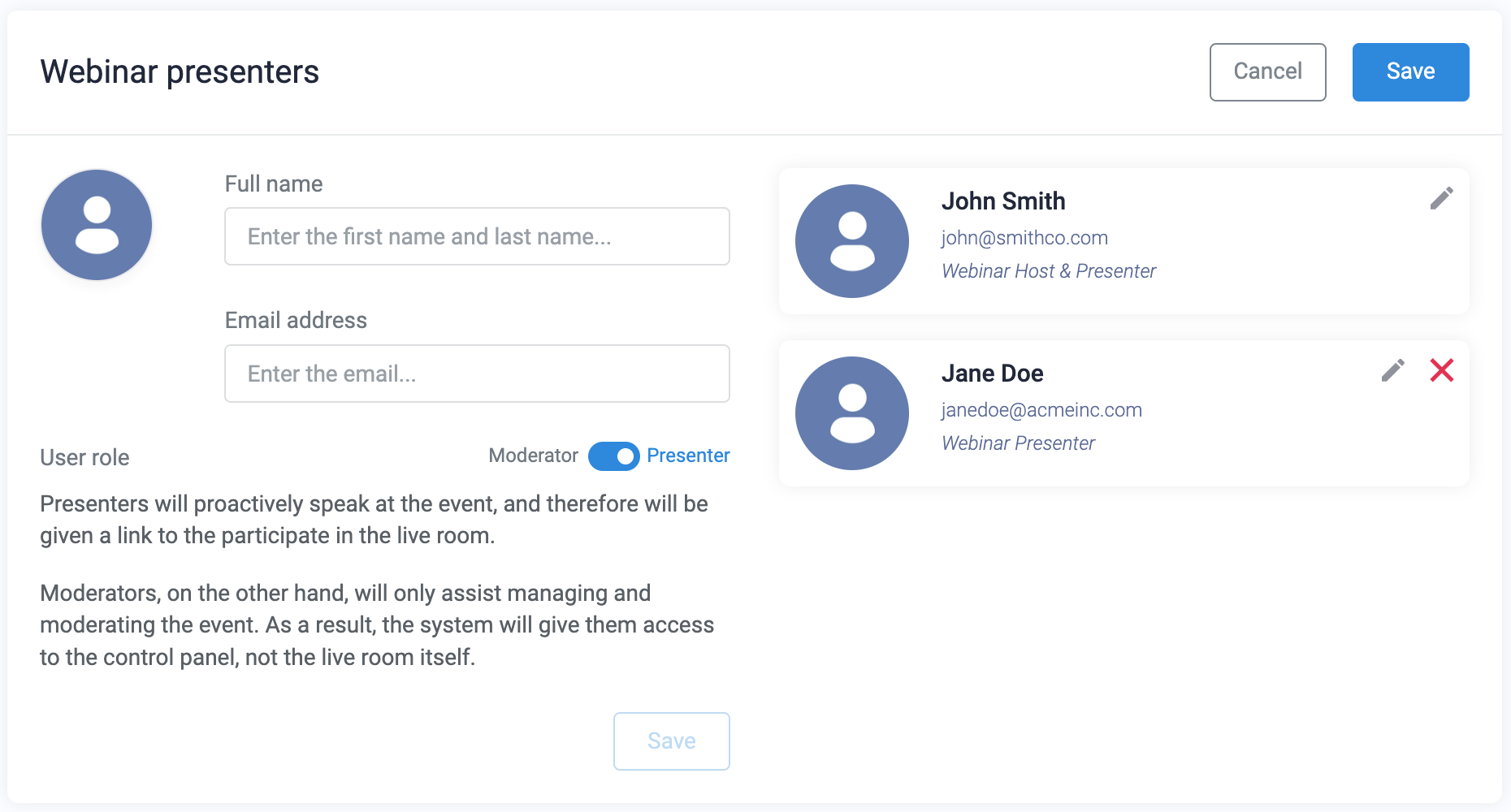 Webinar presenters module in WebinarJam full configuration