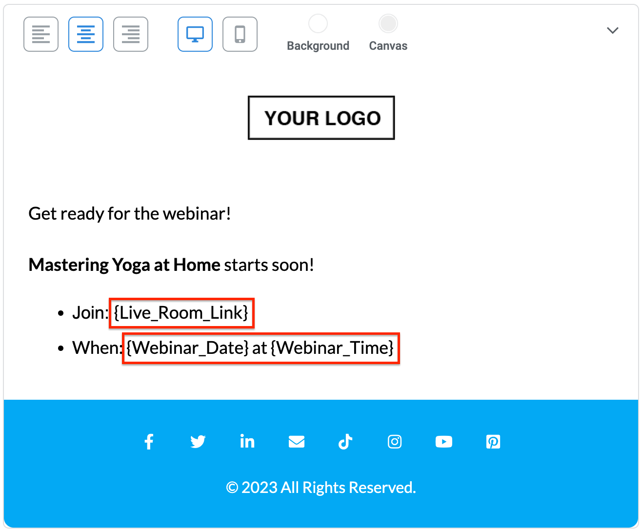 Kartra email builder with custom field variables