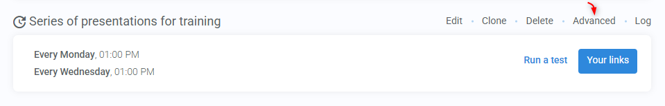 Webinar example highlighting Advanced option