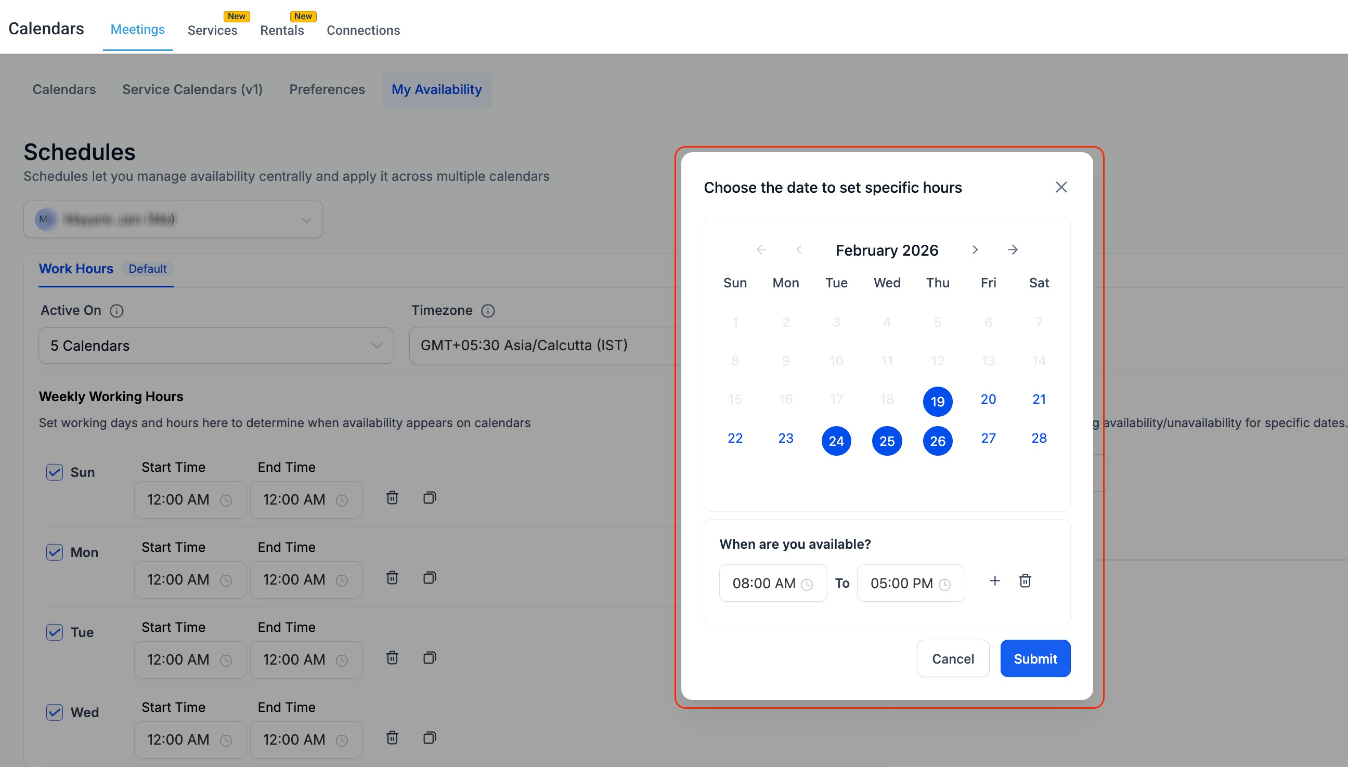 Adding Date Specific Hours for Meetings