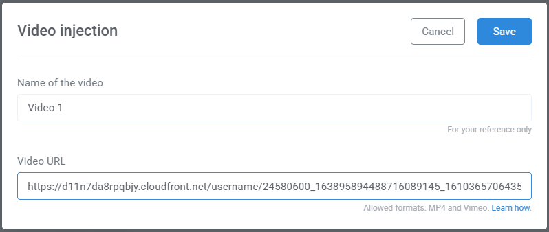 Video injection configuration window
