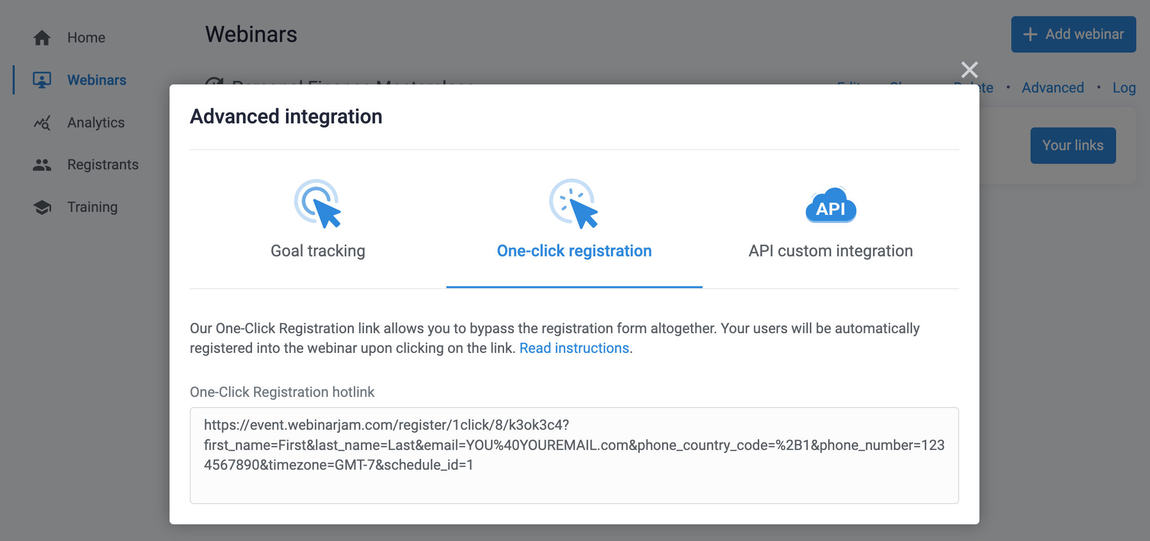 One-click registration link example