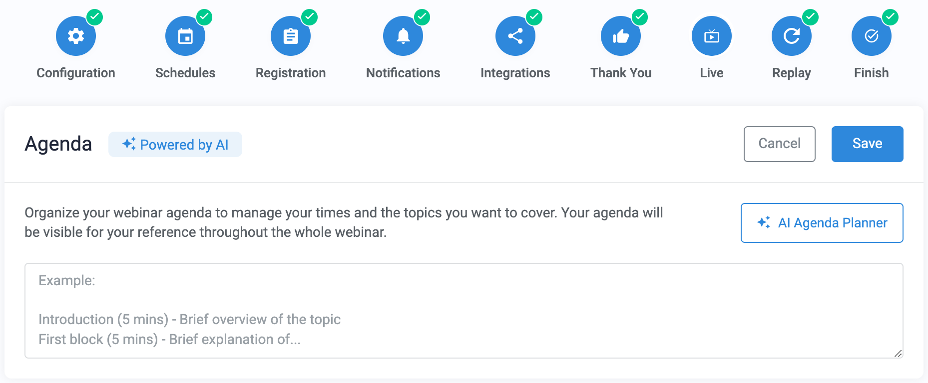 Webinar agenda module