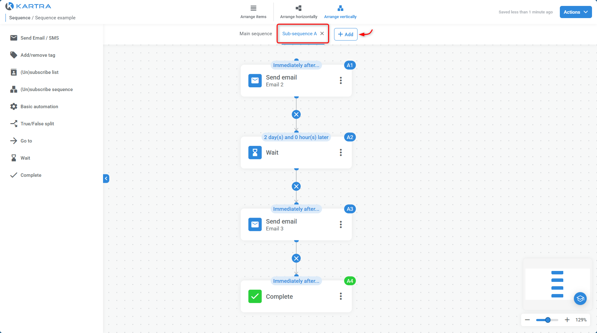 Add steps to a Kartra subsequence
