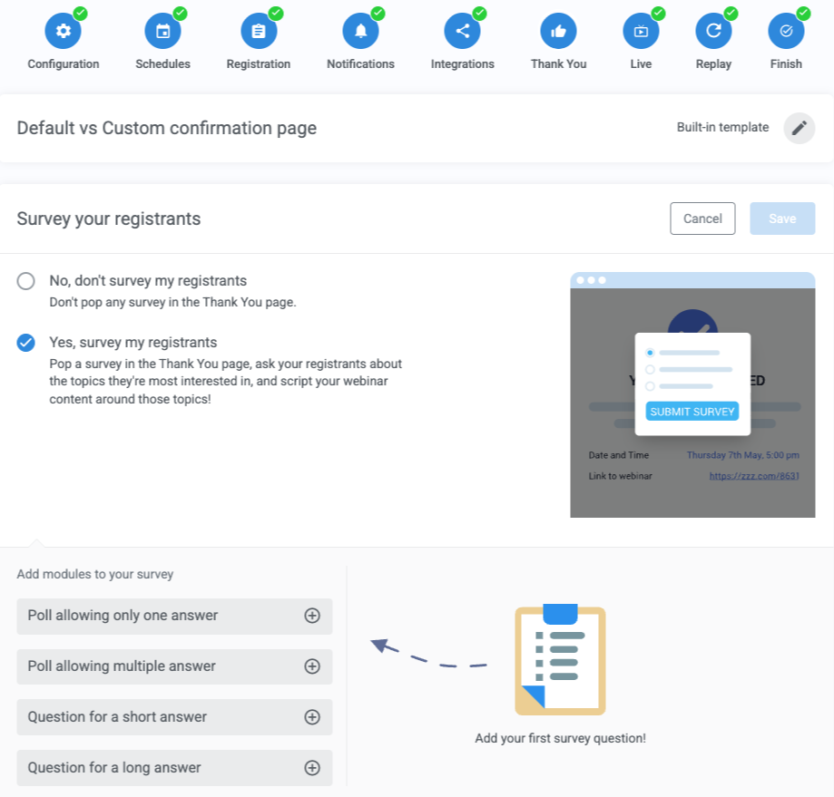 Add survey to the thank you page