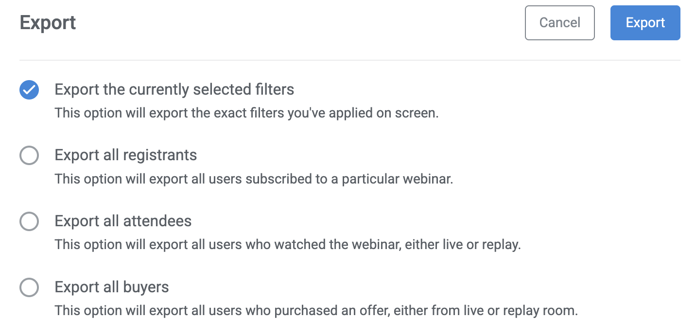Export registrants based on your chosen filter