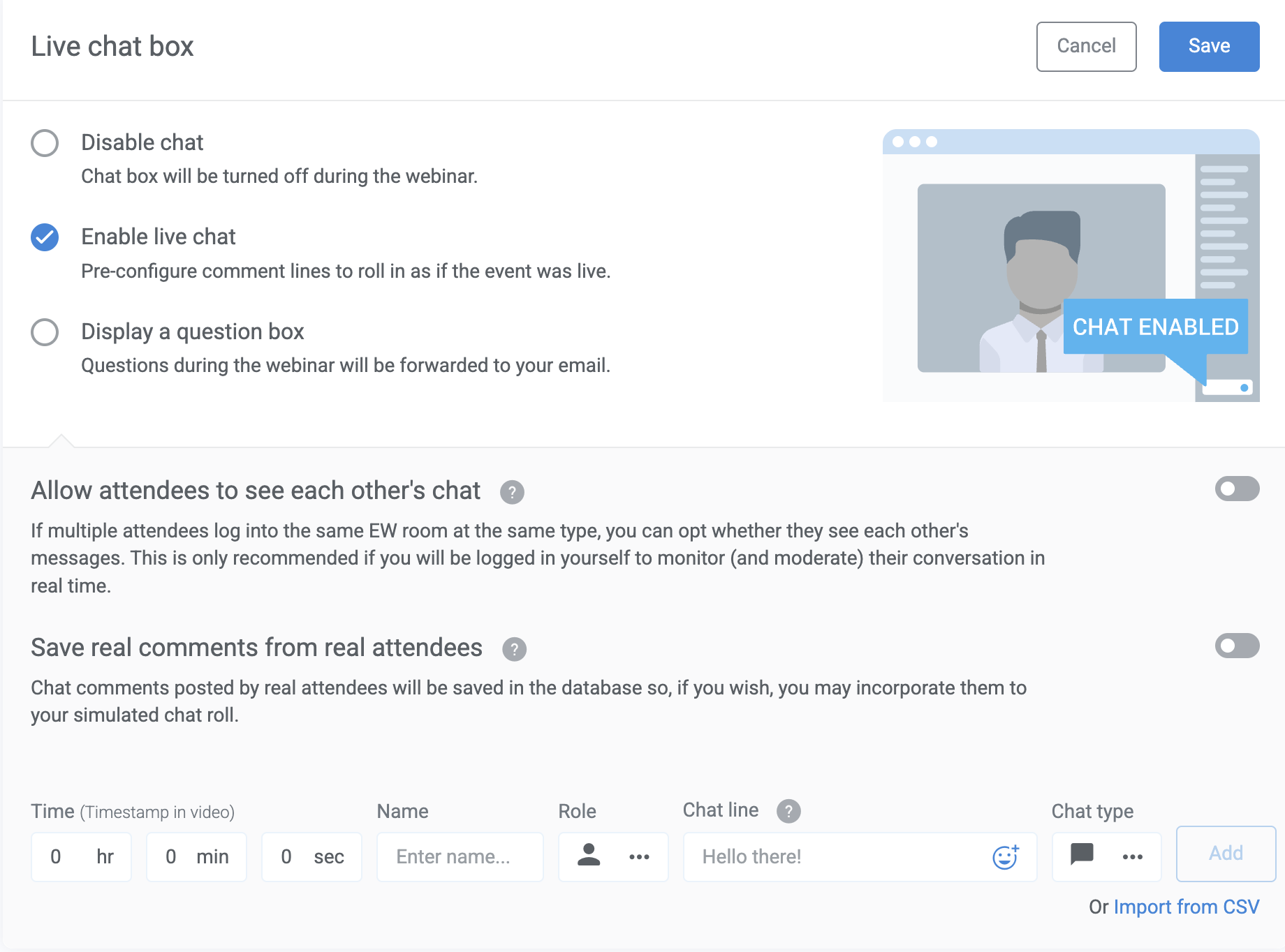 Enable live chat under Live tab