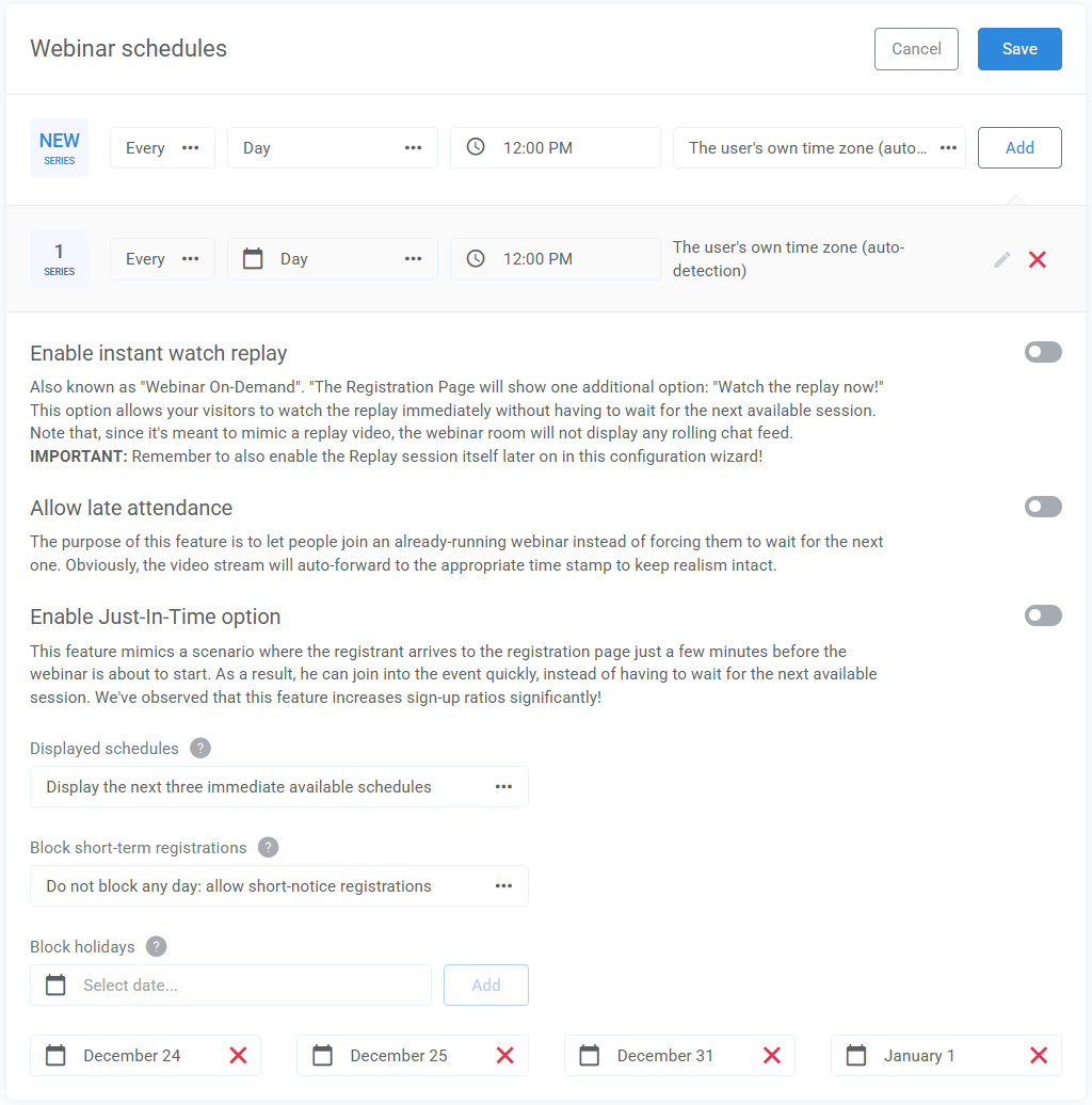EverWebinar scheduling options
