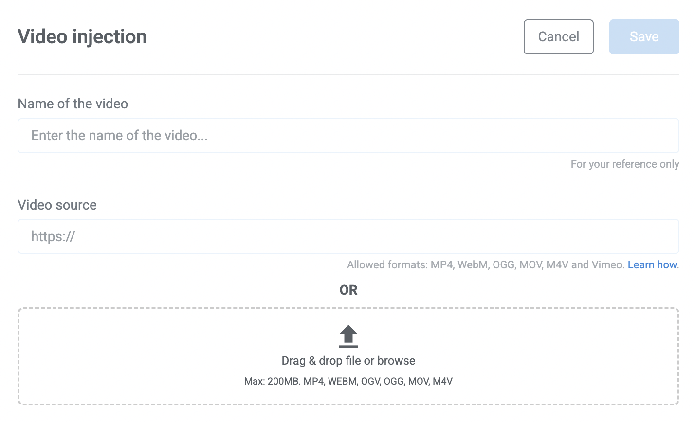 Video injection configuration window