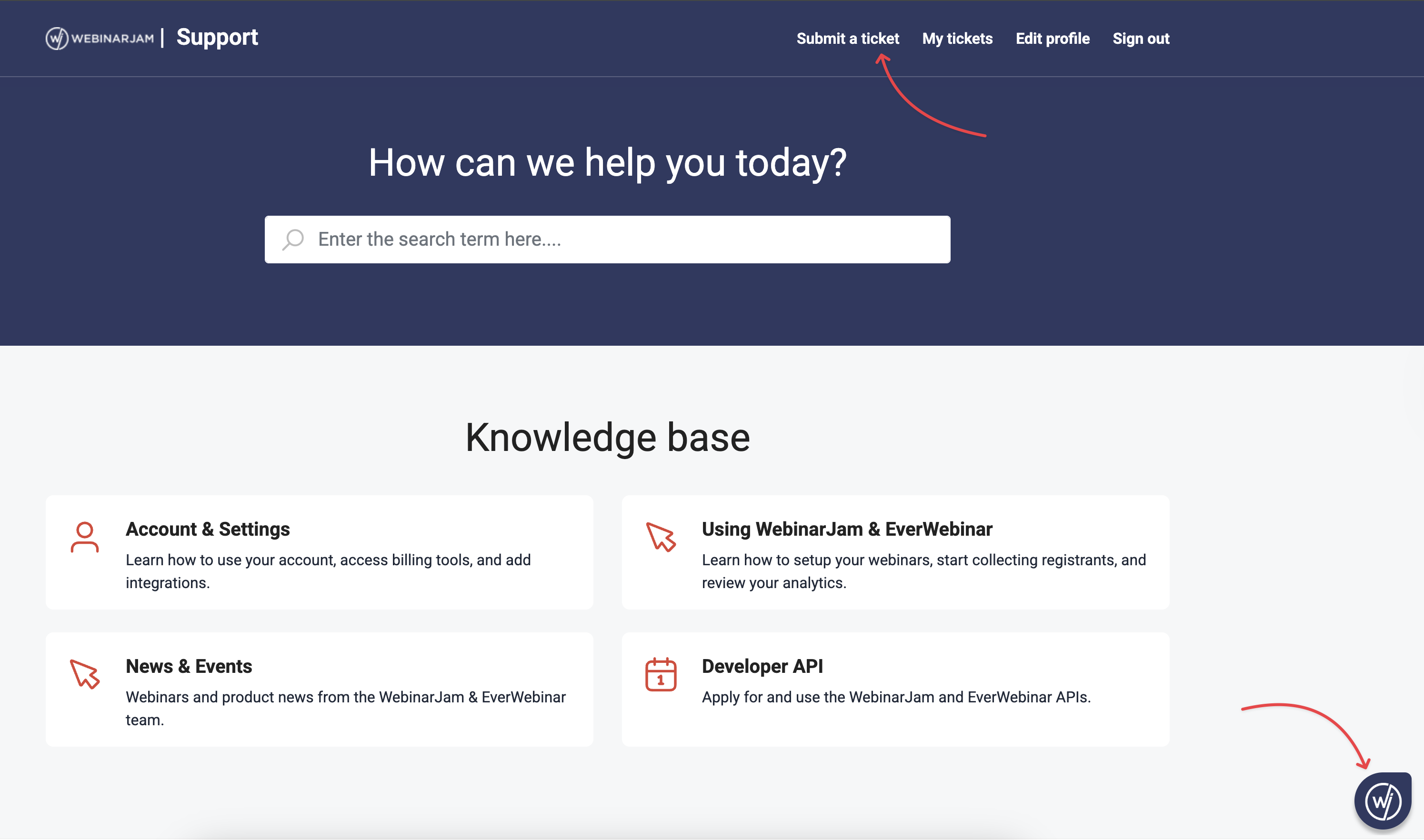 Live chat widget in the help center