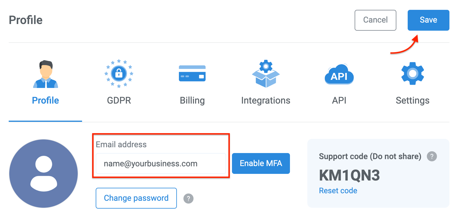 Edit the email field to change your login email