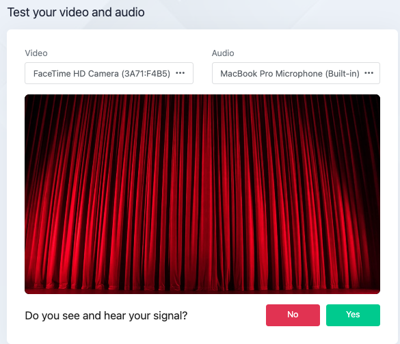 Audio video test before entering the live room