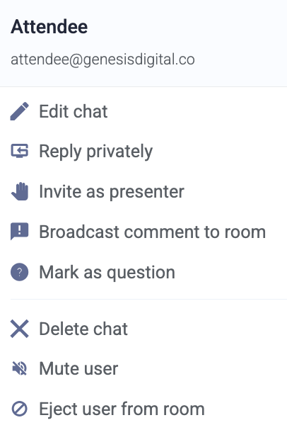 Attendee message in a live room