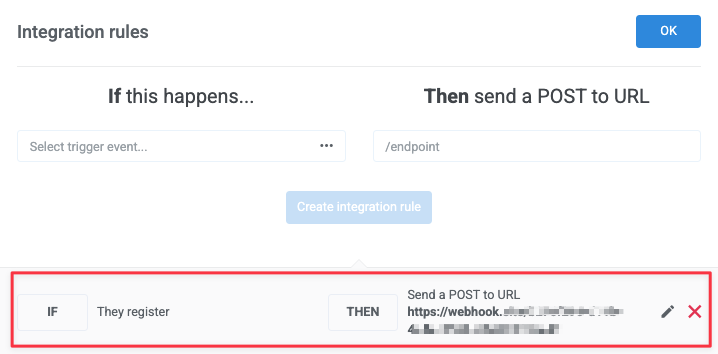 Add a full URL for any condition to use your integrated custom webhook