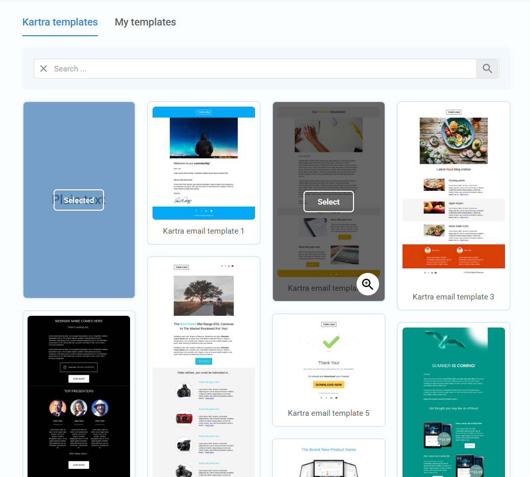 Kartra email templates screen