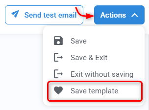 Actions menu in Kartra email builder