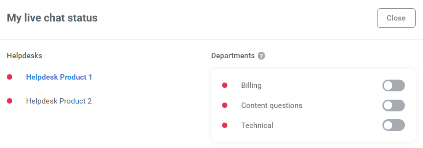 Live chat status editor