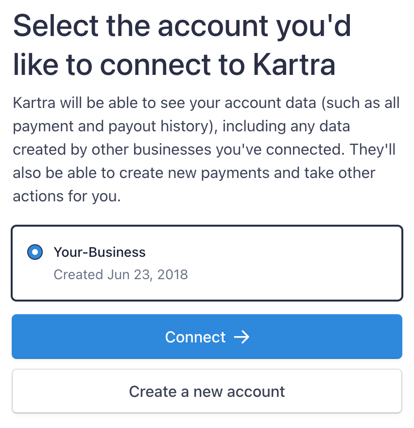 Choose a Stripe profile or account