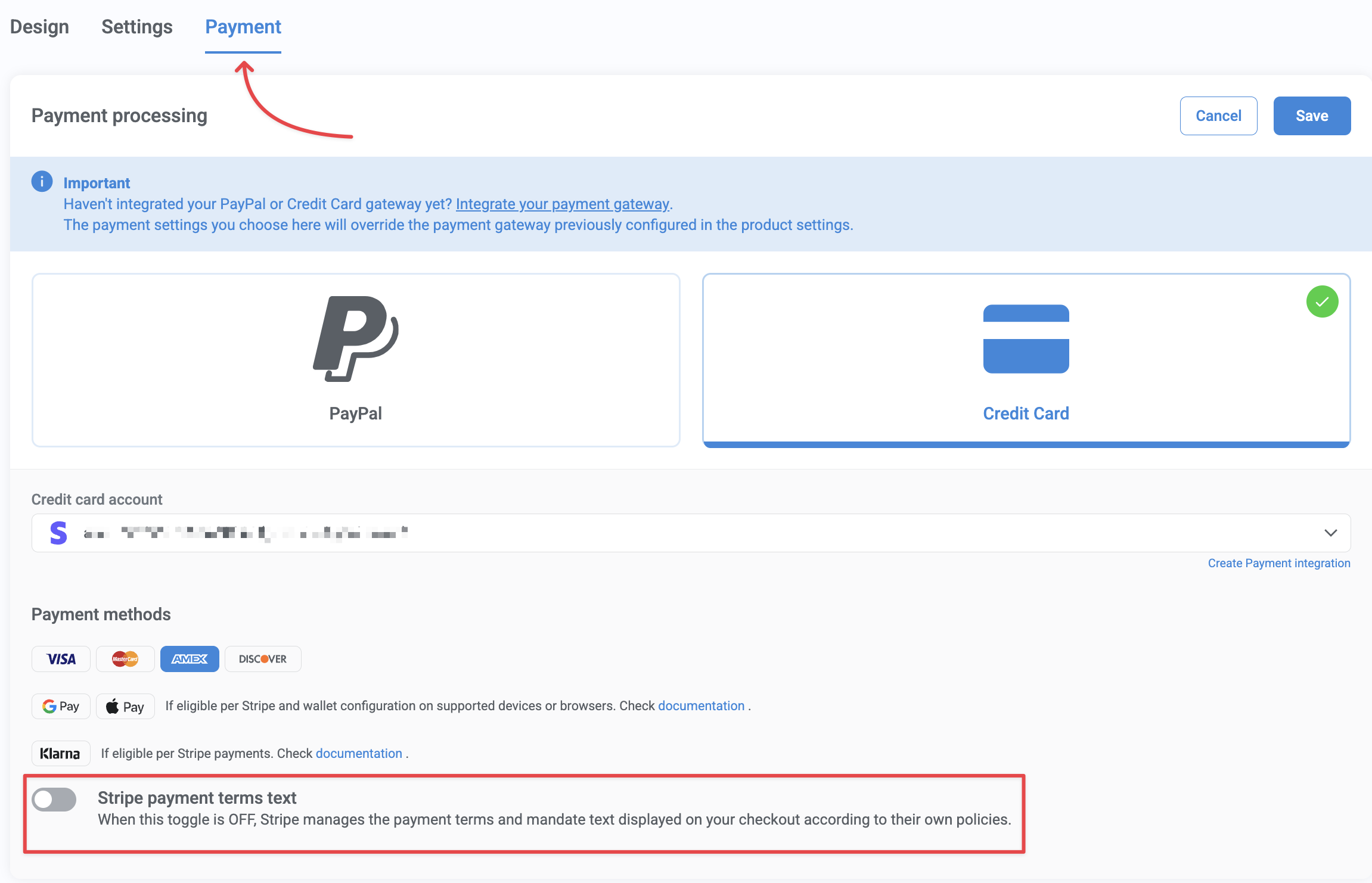 Stripe payment terms