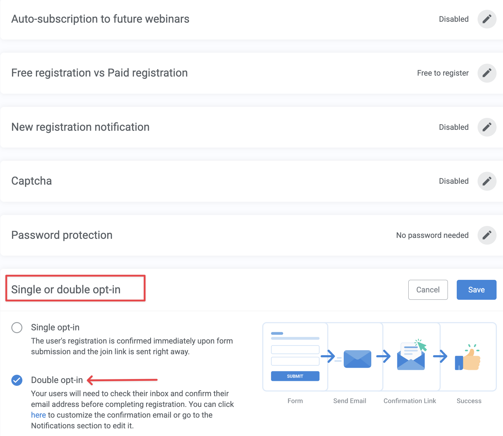 Double opt-in under Registration tab