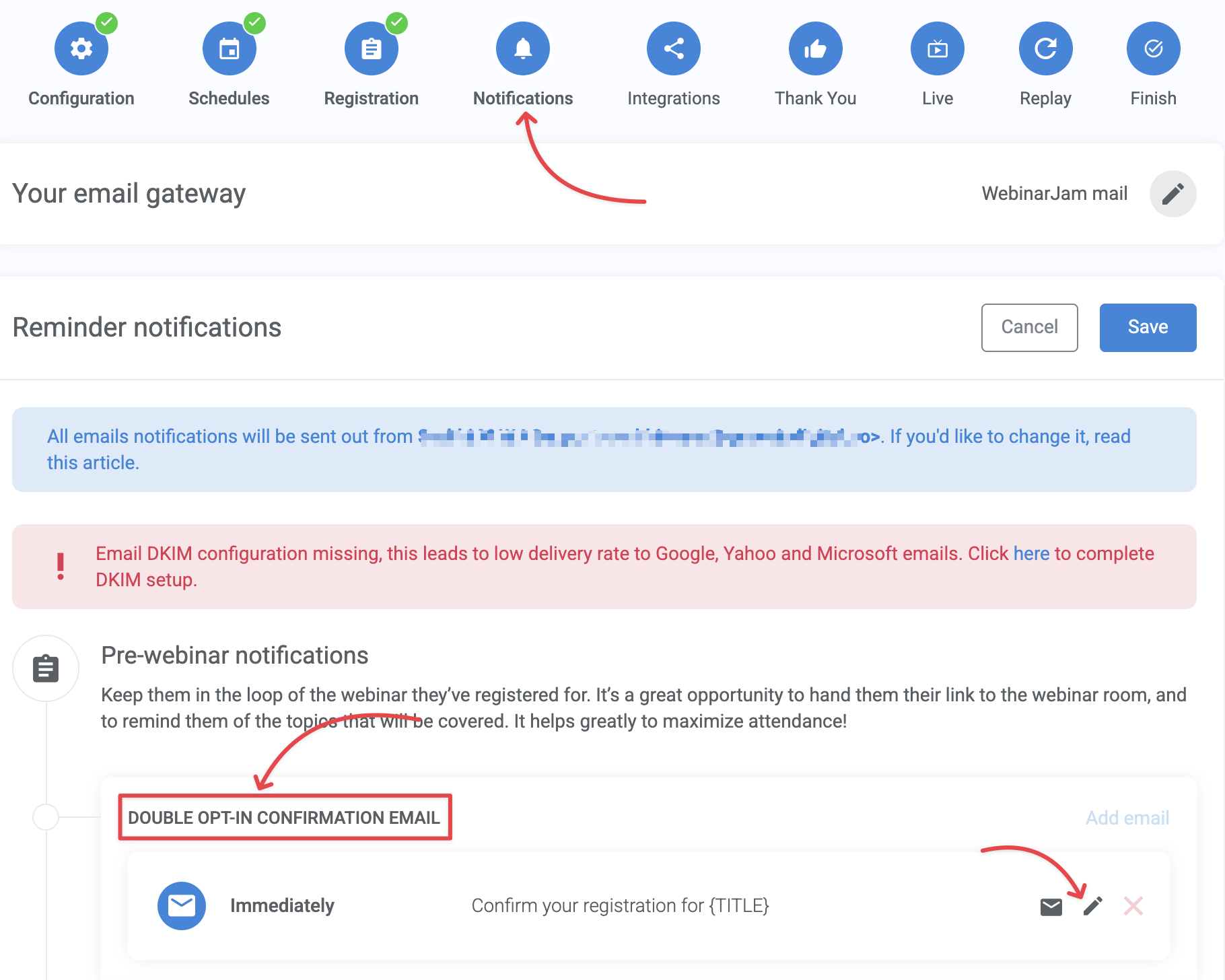 Customize double opt-in email under Notifications tab