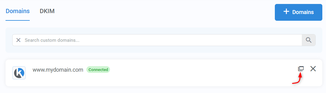 Hover over a custom domain to edit or remove it