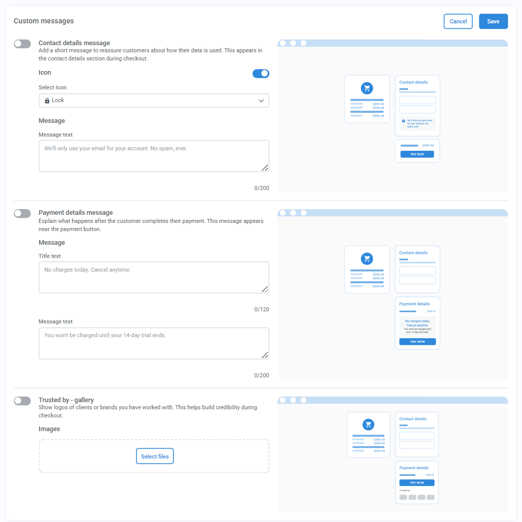 Custom messages module in Checkout Design