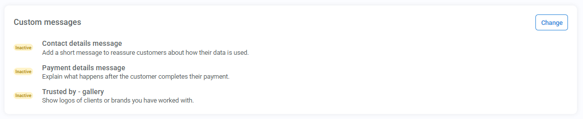 Collapsed Custom messages module in the checkout Design tab