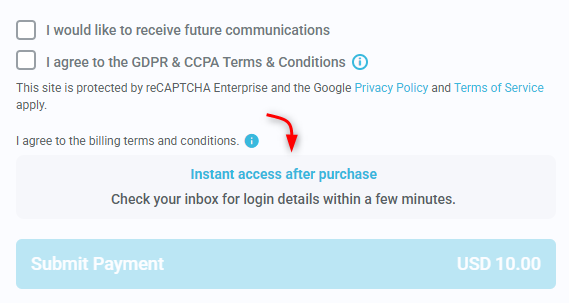 Payment details message displayed near the payment button on a live checkout