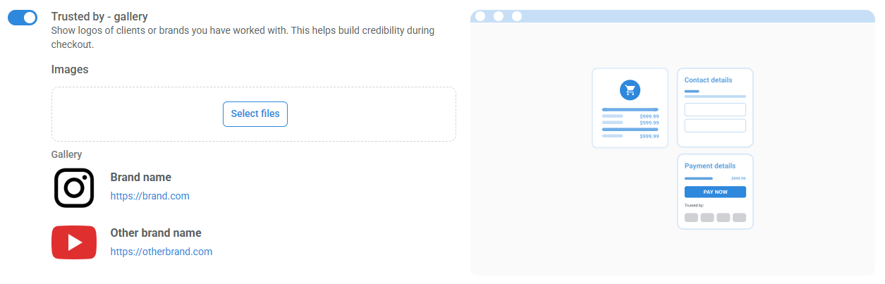 Adding logos and links to the Trusted by gallery in the checkout editor