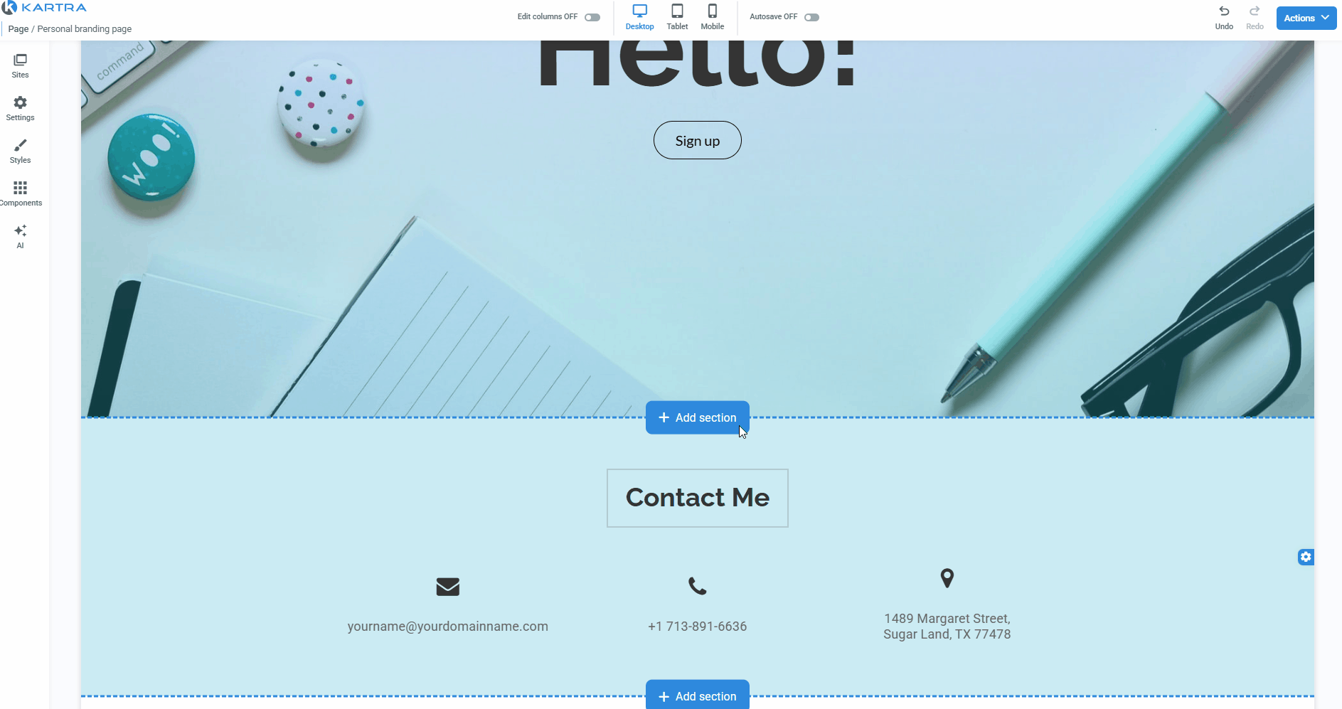 Adding favorite section to a page