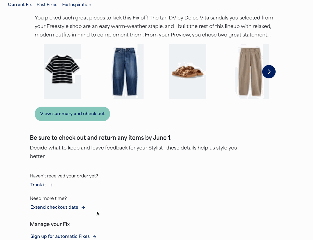 GIF of selecting the “Extend checkout date” button, selecting a later date on the calendar and then selecting “Extend return”