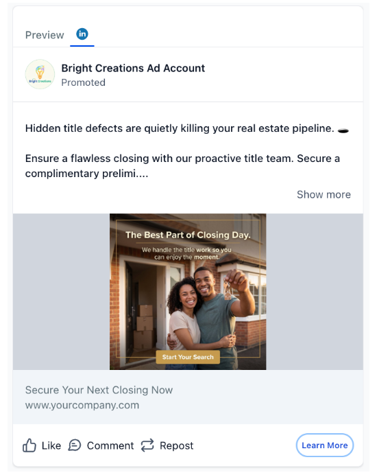 Title Insurance Representative - LinkedIn Ad