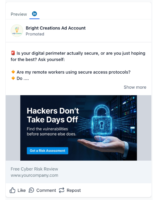 Cyber Security Consulting - LinkedIn Ad