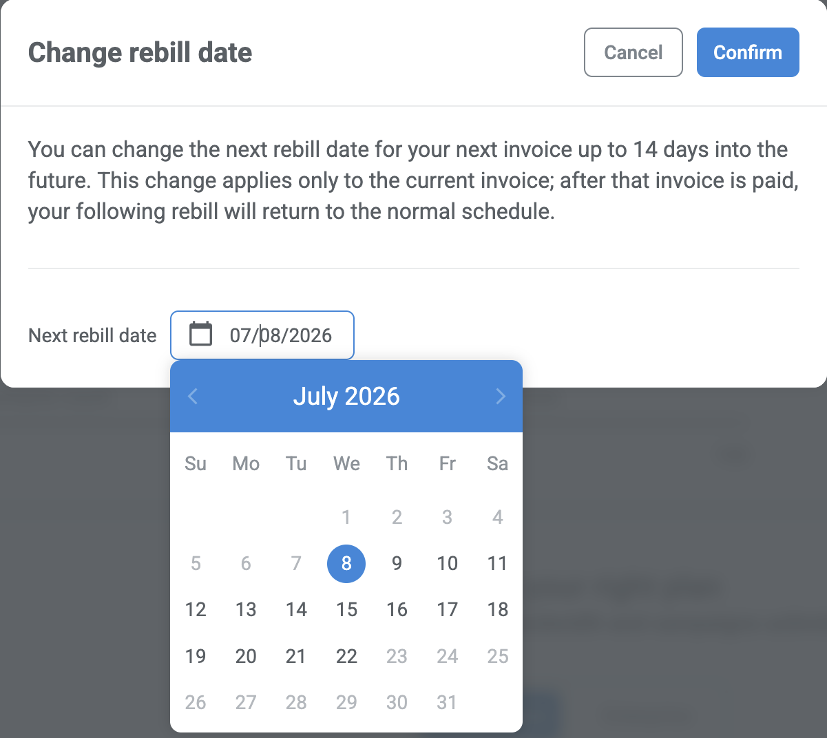 Choose new rebill date