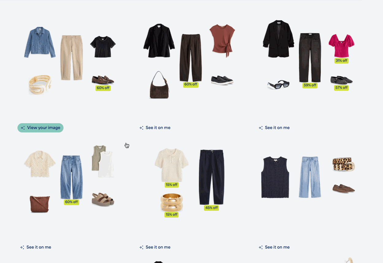 GIF of selecting the “View your image” button and a pop up window showing the generated image with items to shop underneath.