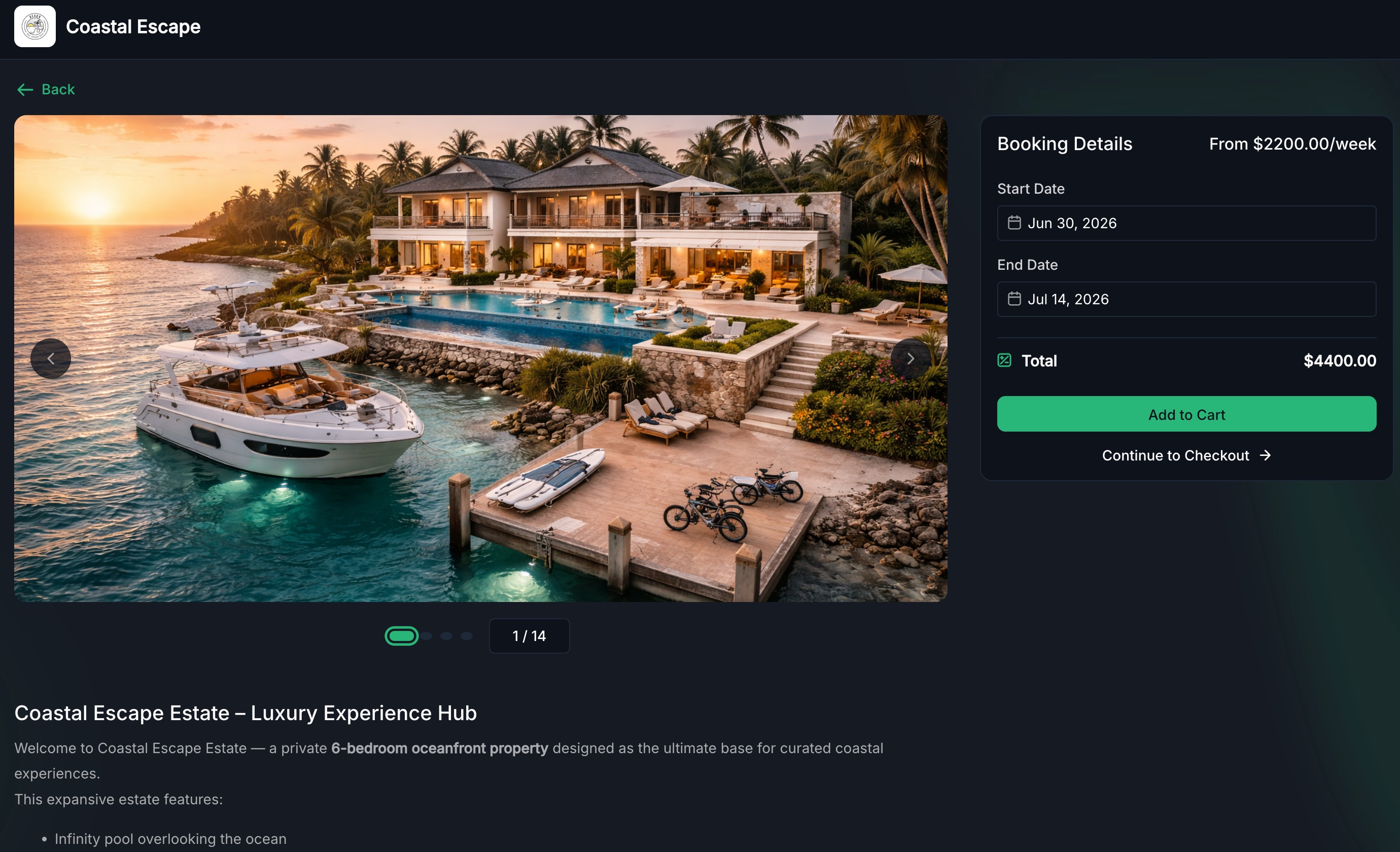 Booking page -view details