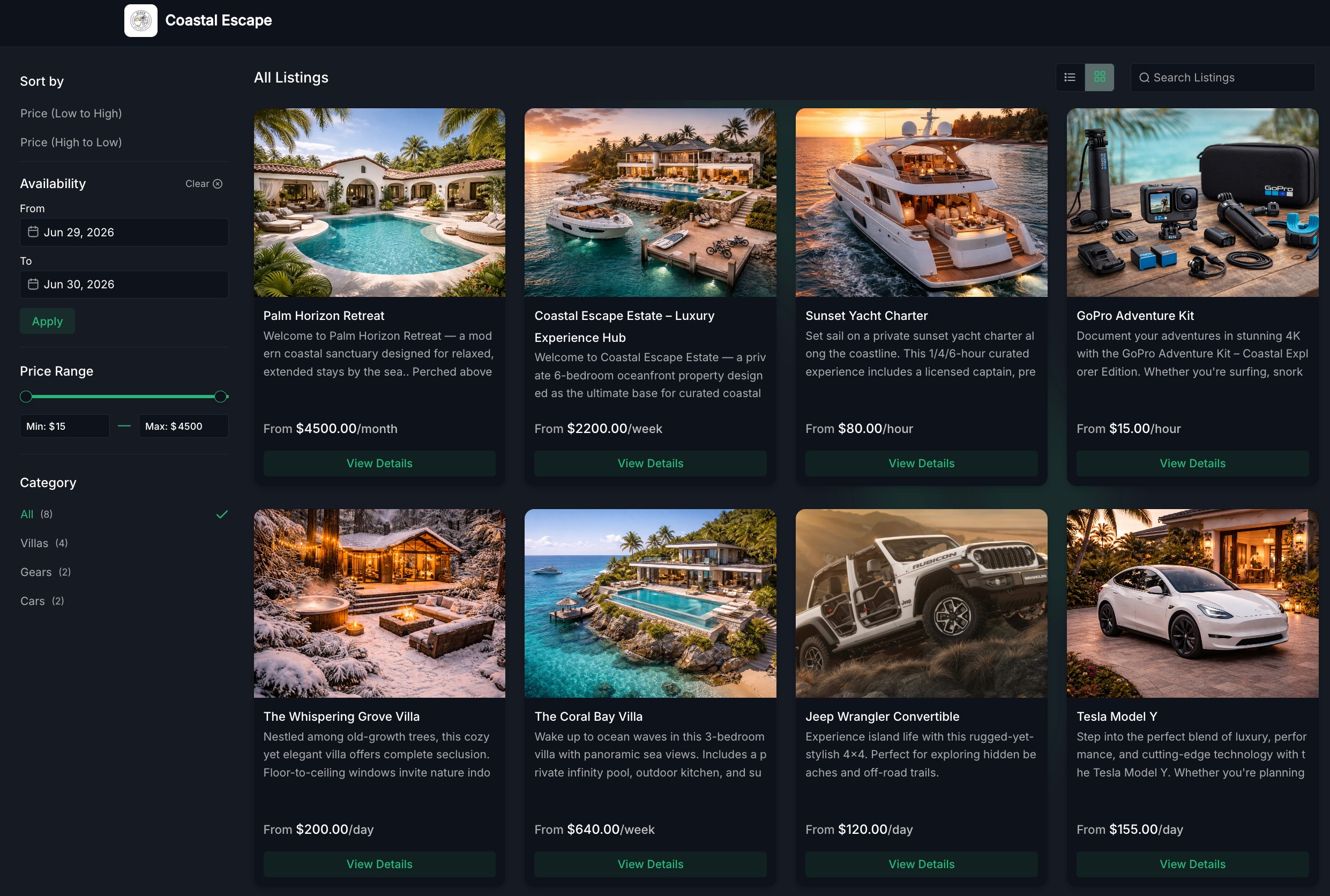 Booking page