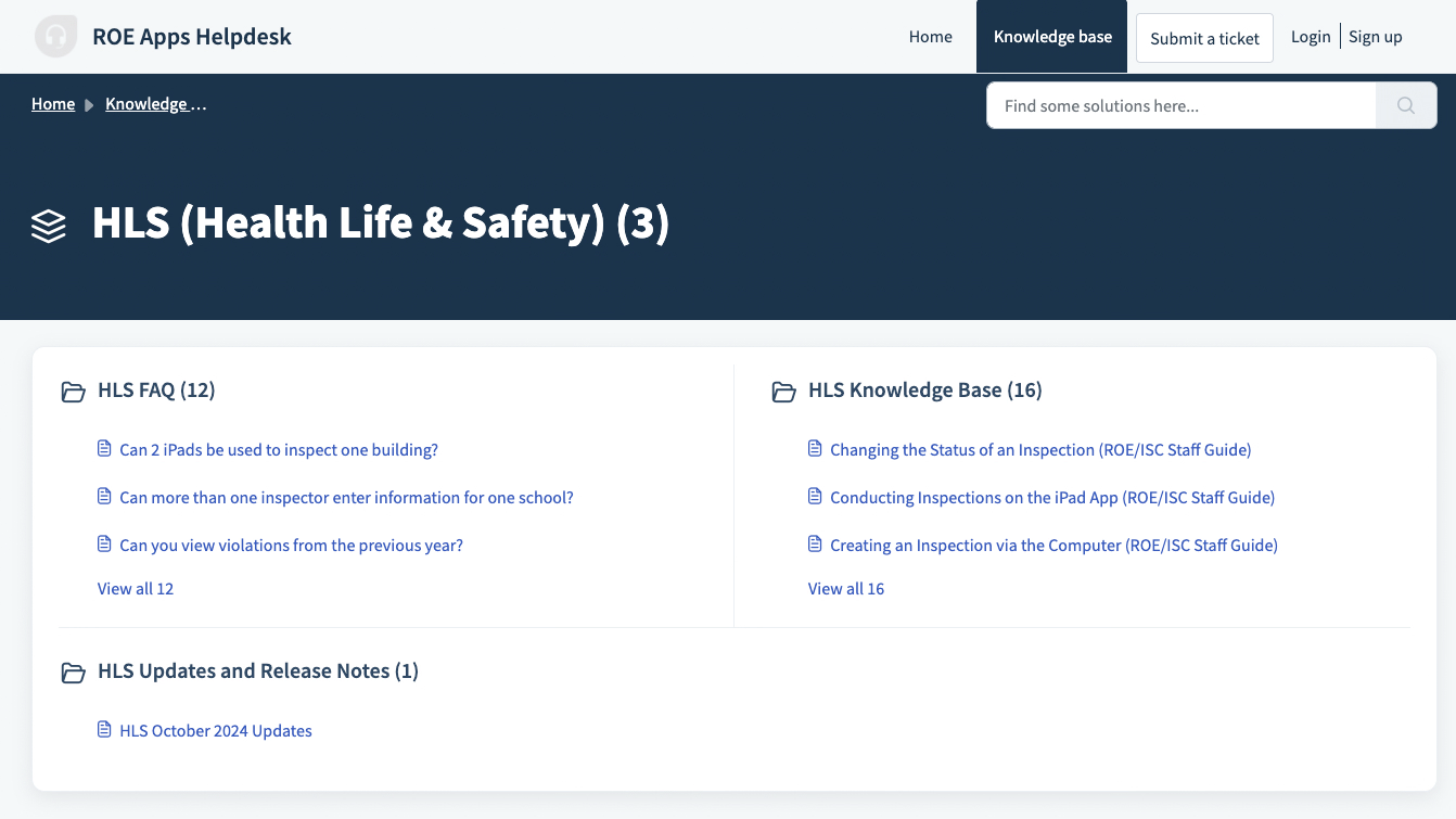 Screenshot of support.roeapps.org website