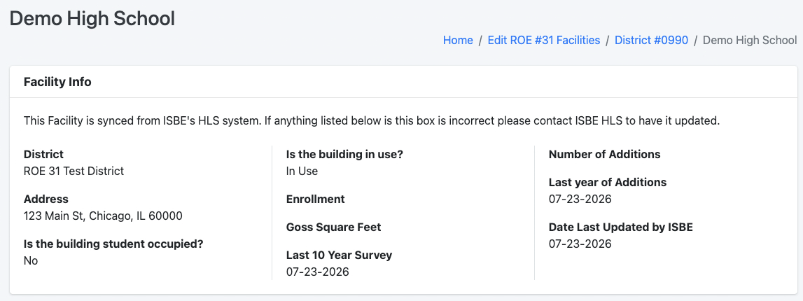 Example of the Facility Info section on the HLS website